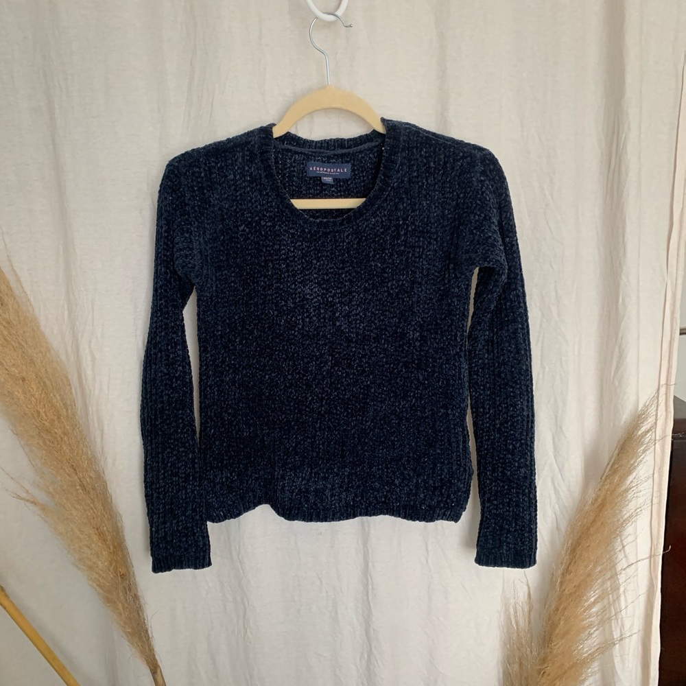 Aeropostale Fuzzy Knit Navy Blue Sweater